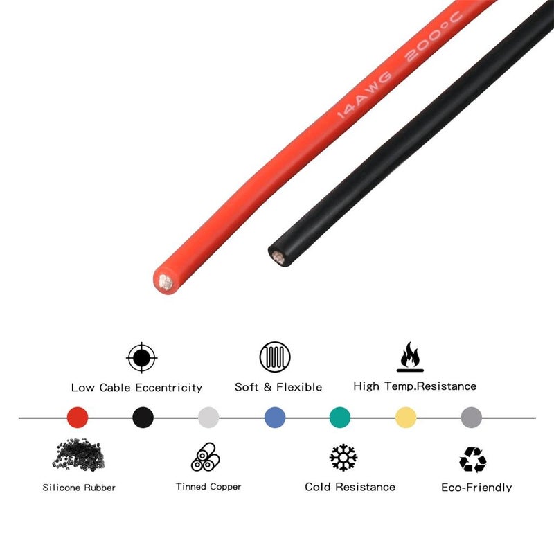 BNTECHGO سلك سيليكون BNTECHGO 14 قياس 3 قدم أحمر و3 قدم أسود مرن 14 AWG نحاس معزول مشبك - Image 5